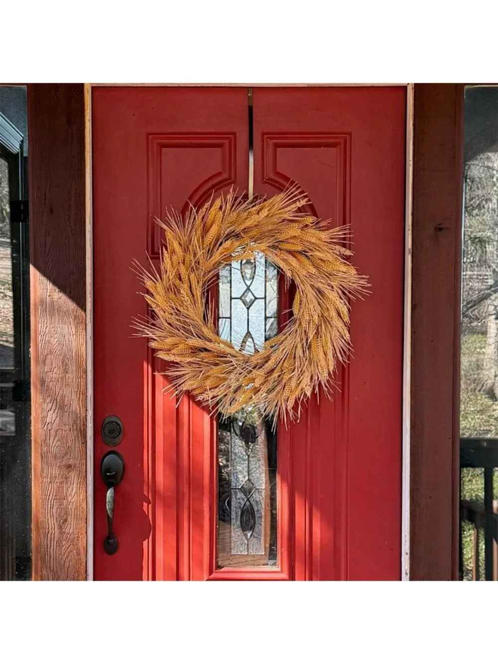 26-Inch Faux Harvest Wheat Wreath for Front Door - Large Summer & Fall Decor